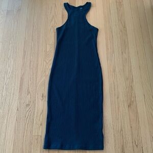Nike Sportswear Chill Knit Ribbed High Neck Tank Top Midi Dress Teal Blue Small